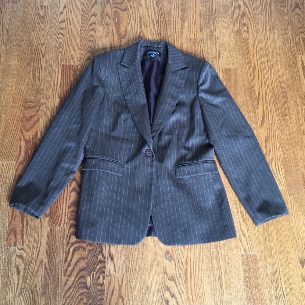 Jones New York Brown Wool Pinstriped Blazer